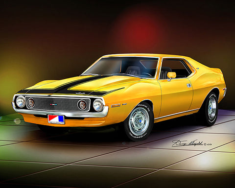 Fine Art Print, 1971-73 AMC Javelin AMX, 16"x20", By Danny Whitfield(9 Body Colors) - Drop ships in approx. 3-4 weeks