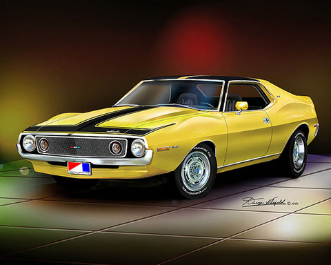 Fine Art Print, 1971-73 AMC Javelin AMX, 16"x20", By Danny Whitfield(9 Body Colors) - Drop ships in approx. 3-4 weeks