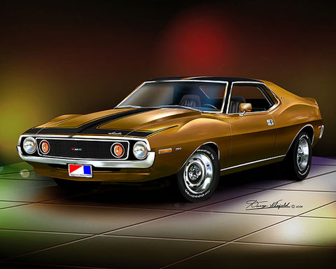 Fine Art Print, 1971-73 AMC Javelin AMX, 16"x20", By Danny Whitfield(9 Body Colors) - Drop ships in approx. 3-4 weeks