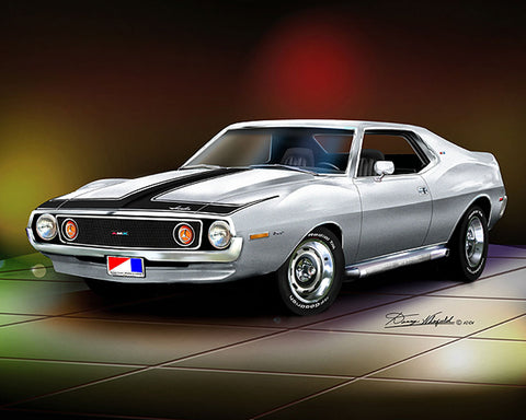 Fine Art Print, 1971-73 AMC Javelin AMX, 16"x20", By Danny Whitfield(9 Body Colors) - Drop ships in approx. 3-4 weeks