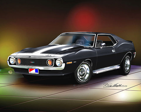 Fine Art Print, 1971-73 AMC Javelin AMX, 16"x20", By Danny Whitfield(9 Body Colors) - Drop ships in approx. 3-4 weeks