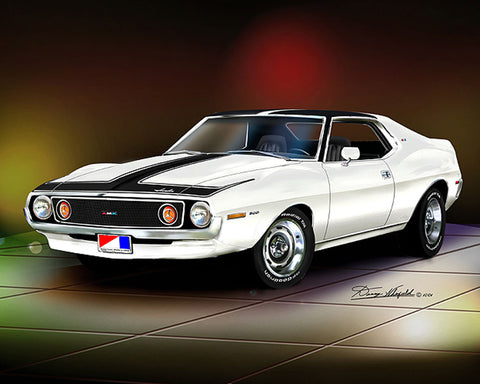 Fine Art Print, 1971-73 AMC Javelin AMX, 16"x20", By Danny Whitfield(9 Body Colors) - Drop ships in approx. 3-4 weeks