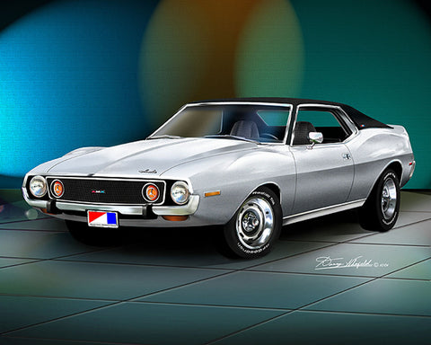 Fine Art Print, 1974 AMC Javelin AMX, 16"x20", By Danny Whitfield (9 Body Colors) - Drop ships in approx. 3-4 weeks