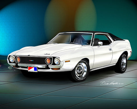 Fine Art Print, 1974 AMC Javelin AMX, 16"x20", By Danny Whitfield (9 Body Colors) - Drop ships in approx. 3-4 weeks