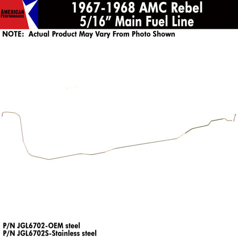 Fuel Line, 5/16" Main Front To Rear, 6-Cylinder, 1967-68 AMC Rebel (OE Steel or Stainless) - Drop ships in approx. 4-6 weeks