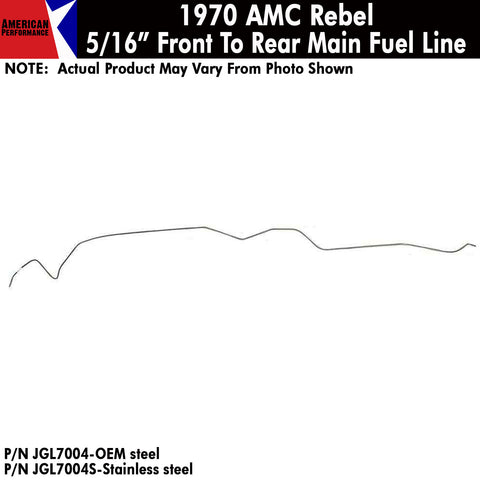 Fuel Line, 5/16" Main Front To Rear, V-8, 1970 AMC Rebel (OE Steel or Stainless) - Drop ships in approx. 4-6 weeks