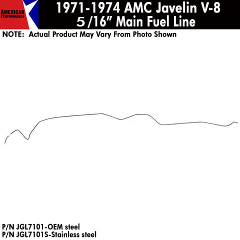 Fuel Line, 5/16" Main Front To Rear, V-8, 1971-74 AMC Javelin (OE Steel or Stainless) - Drop ships in approx. 4-6 weeks