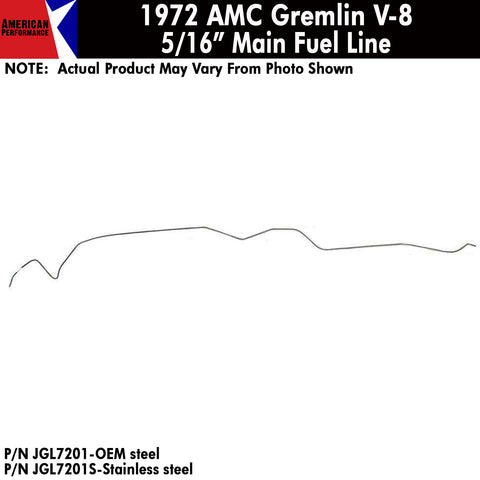 Fuel Line, 5/16" Main Front To Rear, V-8, 1972 AMC Gremlin (OE Steel or Stainless) - Drop ships in approx. 4-6 weeks
