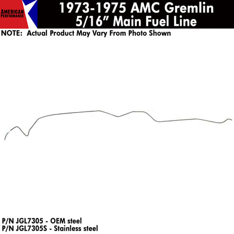 Fuel Line, 5/16" Main Front To Rear, V-8, 1973-75 Gremlin (OE Steel or Stainless) - Drop ships in approx. 4-6 weeks