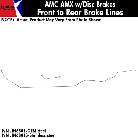 Front To Rear Brake Line, Front Disc, 1968-70 AMC AMX (OE Steel or Stainless) - Drop ships in approx. 2-4 weeks