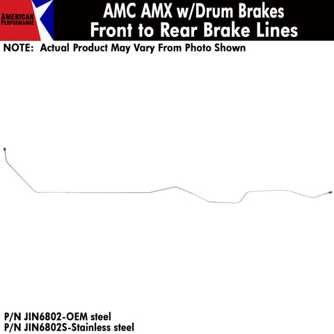 Front To Rear Brake Line, Front Drum, 1968-70 AMC AMX (OE Steel or Stainless) - Drop ships in approx. 4-6 weeks