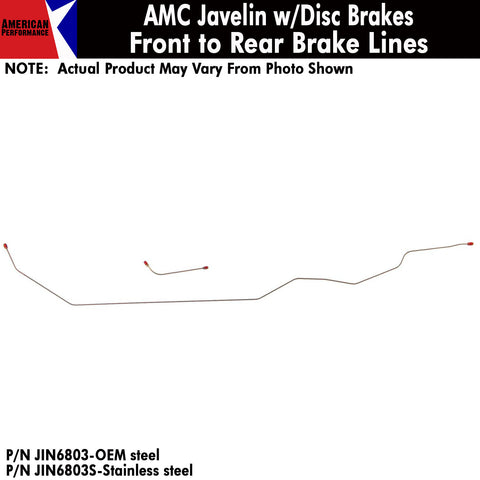 Front To Rear Brake Line, Front Disc, 1968-70 AMC Javelin (OE Steel or Stainless) - Drop ships in approx. 2-4 weeks