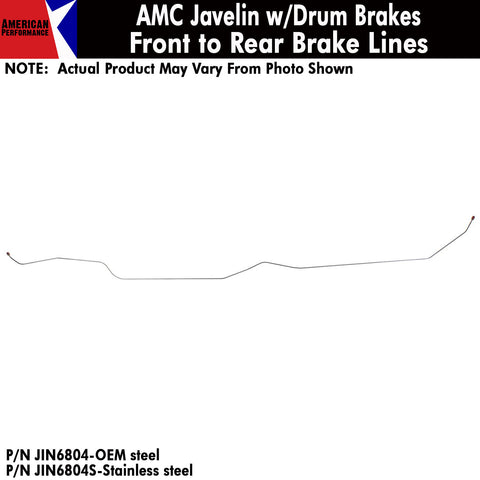 Front To Rear Brake Line, Front Drum, 1968-70 AMC Javelin (OE Steel or Stainless) - Drop ships in approx. 2-4 weeks