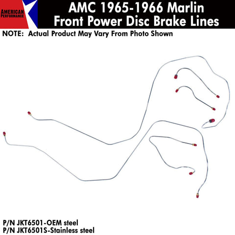 Disc Brake Line, Power Front, 5-Piece Kit, 1968-1969 AMC AMX, Javelin (OE Steel or Stainless) - Drop ships in approx. 4-6 weeks