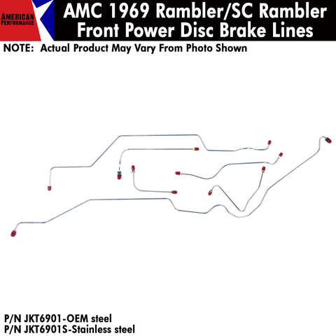 Disc Brake Line, Power Front, 7-Piece, 1969 AMC Rambler (OE Steel or Stainless) - Drop ships in approx. 4-6 weeks
