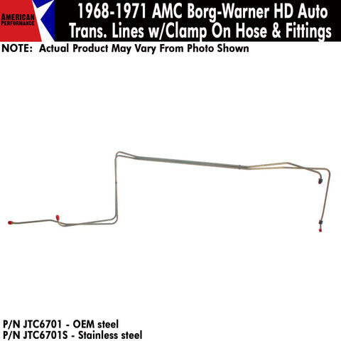 Transmission Lines, Borg-Warner HD Automatic w/Clamp On Hose & Fittings, 1968-71 AMC (OE Steel or Stainless) - AMC Lives