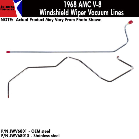 Vacuum Lines, Windshield Wiper, V-8, 1968 AMC (OE Steel or Stainless) - Drop ships in approx. 4-6 weeks