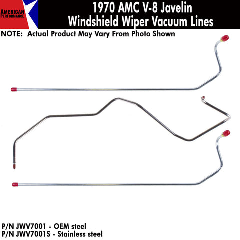Vacuum Lines, Windshield Wiper, V-8, 1970 AMC (OE Steel or Stainless) - Drop ships in approx. 4-6 weeks