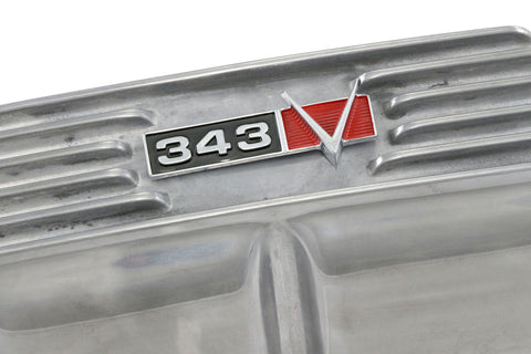 Valve Cover Kit, 343 Logo, Finned Polished Aluminum, 1967-69 AMC, Jeep - Allow approximately 3-4 weeks for manufacturing plus shipping