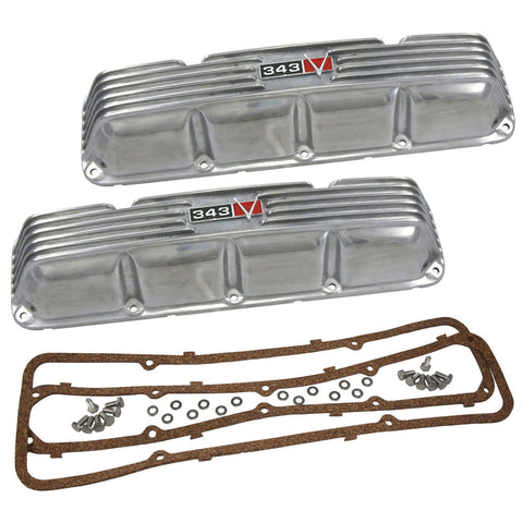 Valve Cover Kit, 343, Finned Polished Aluminum, 1967-69 AMC, Jeep w/V-8 - American Performance Products, Inc.