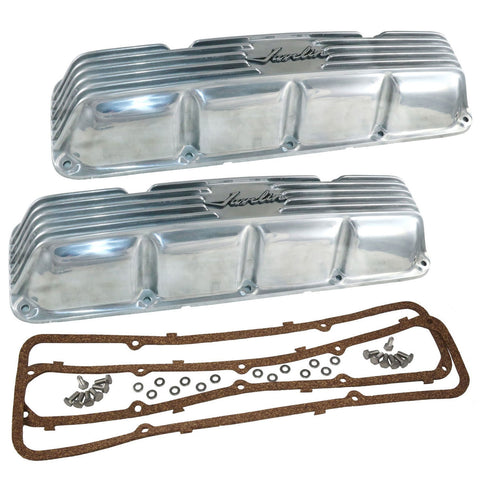 Valve Cover Kit, Javelin Logo, Finned Polished Aluminum, 1968-74 AMC Javelin, Javelin AMX - Allow approximately 3-4 weeks for manufacturing plus shipping