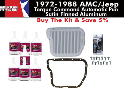 Transmission Pan Kit, 727 Torque Command, Finned Satin Aluminum, 1972-88 AMC, Jeep