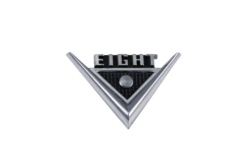 Fender Emblem, "V Eight", 4"x3", Silver & Black, 1957-62 AMC Rambler (2 Required)