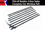 Window Felt/Beltline Weatherstrip Kit, 1964-69 Rambler American, 1963-1966 Ambassador, 1963-66 Classic, 4-Door Sedan w/Posts