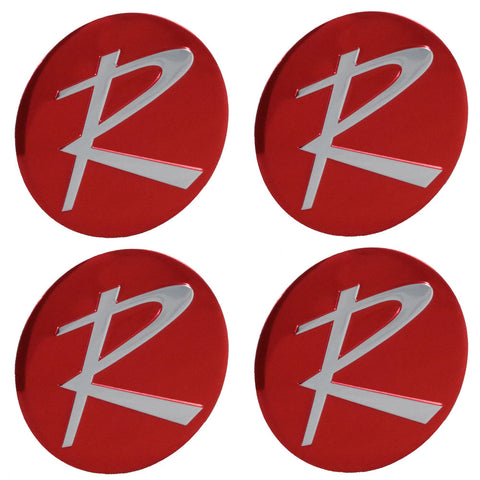 Wheel Center Cap Emblem Kit, Red "R", Typhoon & All w/2-Bar Spinner, 1964-66 Rambler (4 Required) - AMC Lives