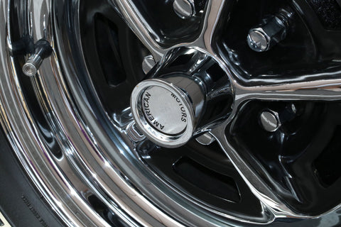 Magnum 500 Wheel, 14X6"/14x7" Staggered Chrome Steel, Set of 4 With Center Caps & Lug Nuts, 1964-88 AMC, Rambler, Eagle