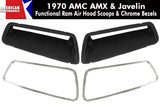 Fiberglass Hood Scoop Kit w/Chrome Bezels, Functional Ram Air, 1970 AMC Javelin, AMX