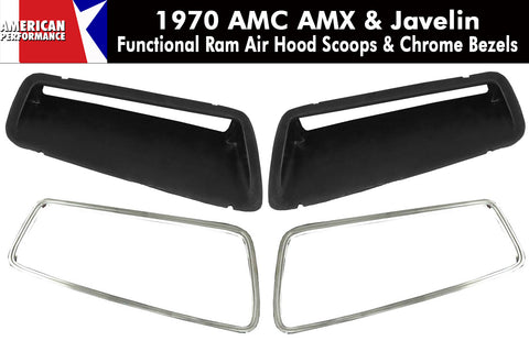 Fiberglass Hood Scoop Kit w/Chrome Bezels, Functional Ram Air, 1970 AMC Javelin, AMX - AMC Lives