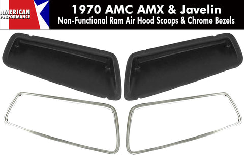 Fiberglass Hood Scoop Kit w/Chrome Bezels, Non-Functional Ram Air, 1970 AMC Javelin, AMX - AMC Lives
