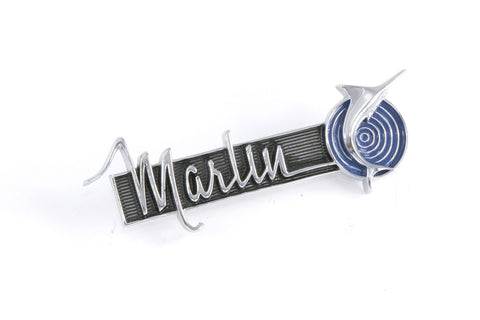 Fender Emblem, "Marlin" Script, 4"x1.5",  Blue, Black, and Silver, 1965-67 Rambler Marlin (2 Required) - American Performance Products, Inc.