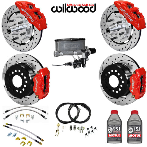 4-Wheel Disc Master Kit, Wilwood, 12" Drilled/Slotted Rotors, 6-Piston Front & 4-Piston Rear Calipers for OE AMC Spindles, 1968-1979 AMC (Except Control Freak IFS)