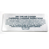 Air Cleaner Service Decal, 6-Cylinder 8991386, 1971 AMC