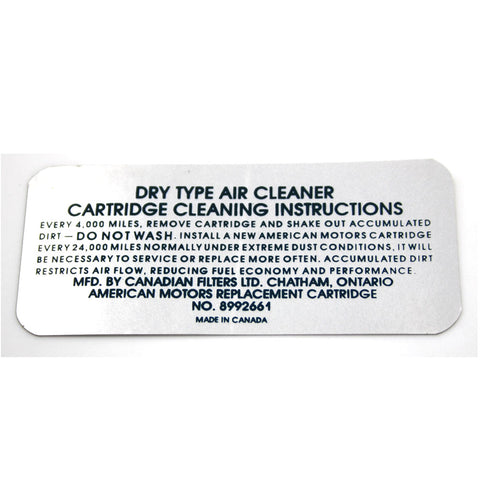 Air Cleaner Service Decal,  V-8, 8992661, 1972 AMC - AMC Lives