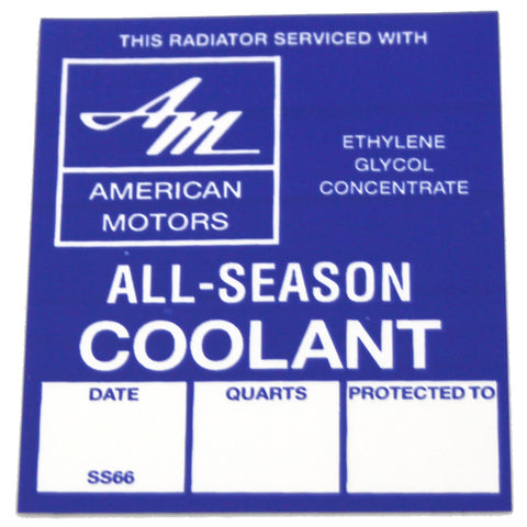 Cooling System Warning Decal, All-Season's 5566, 1960-75 AMC, Rambler