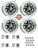 Magnum 500 Wheel, 15X8" Chrome Steel, Set of 4 With Center Caps & Lug Nuts, 1968-88 AMC, Rambler, Eagle - Drop ships in approx. 1-4 weeks
