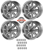 Minilite Style Wheel, 15X7"/15x8" Staggered Satin Aluminum, Set of 4 With Lug Nuts, 1964-88 AMC, Rambler, Eagle - Drop ships in approx. 1-4 weeks