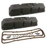Valve Cover Kit, 68-69 AMX Logo, Finned Black Wrinkle Aluminum, 1968-70 AMC AMX - Allow approximately 2-3 weeks for manufacturing plus shipping