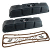 Valve Cover Kit, Pierre Cardin & Javelin Logo, Finned Black Wrinkle Aluminum, 1972-73 AMC Javelin, Javelin AMX - Allow approximately 2-3 weeks for manufacturing plus shipping - American Performance Products, Co. 