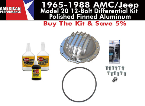 Differential Cover Kit, Model 20, Polished Finned Aluminum, 1965-1988 AMC, Jeep, Eagle - AMC Lives