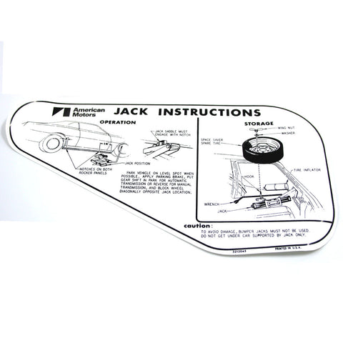 Jack Instructions Decal, Space Saver Tire, 1971-72 AMC Javelin, Javelin AMX - AMC Lives