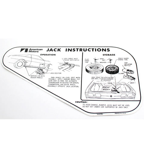 Jack Instructions, Space Saver, 1973-74 AMC Javelin, Javelin AMX - AMC Lives