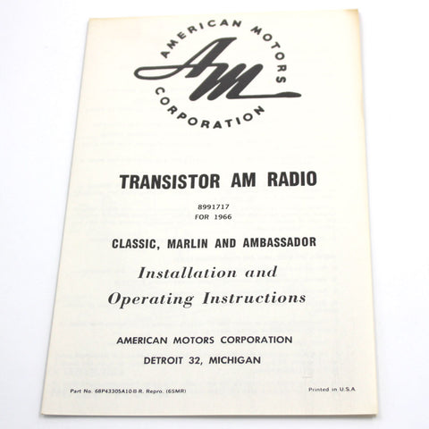 Radio Owners Manual, 1966 AMC Ambassador, Classic, Marlin - AMC Lives