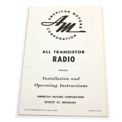 Radio Owners Manual, 1965 AMC Ambassador, Classic, Marlin
