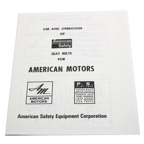 Seat Belt Instruction Folder, 460033, 1967-69 AMC