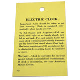 Electric Clock Instruction Tag 93, 1958-64 Rambler