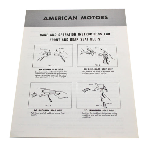 Seat Belt Instruction Sheet, PG15249 24-149, 1965-66 Rambler - AMC Lives